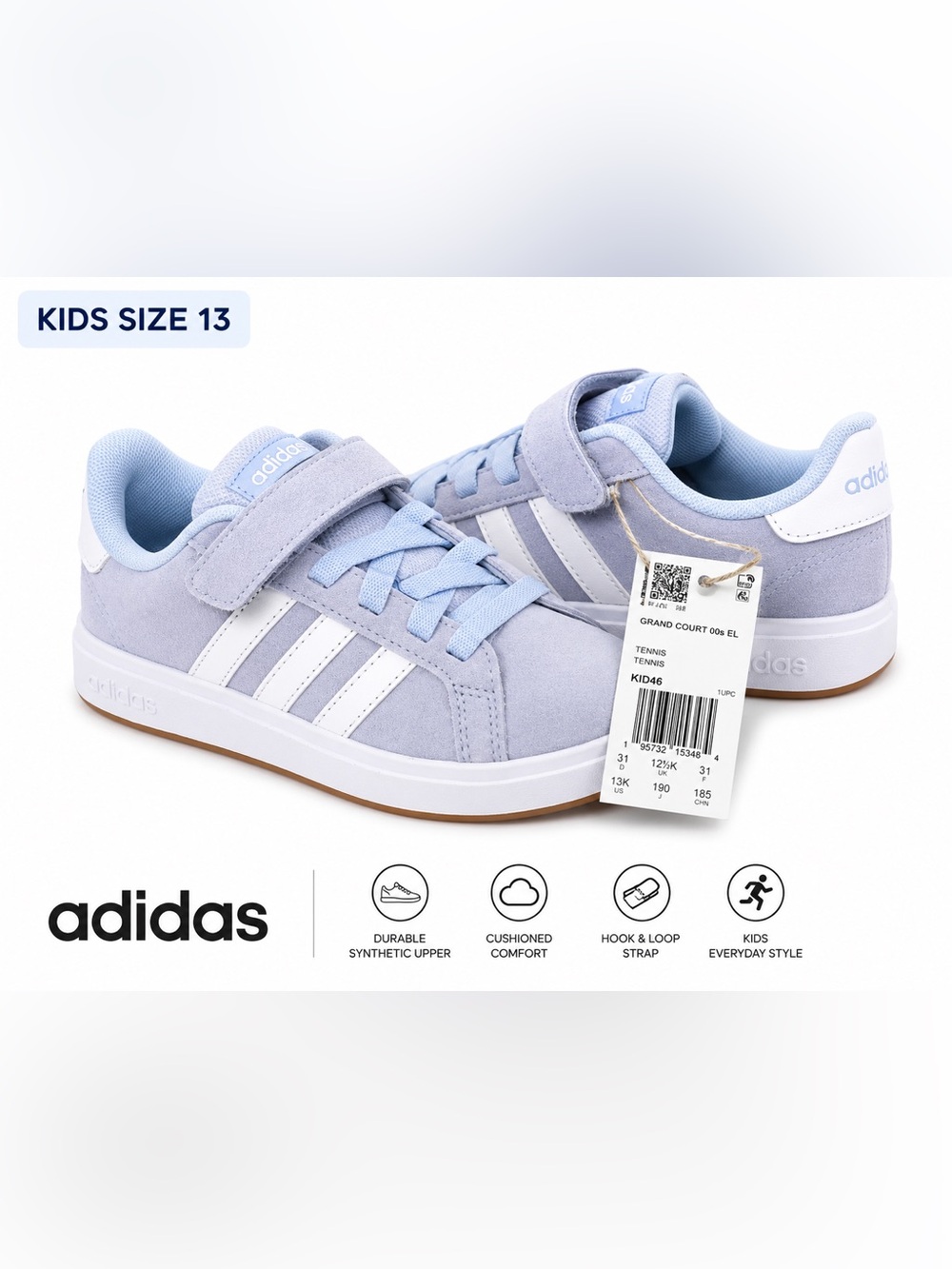adidas Kids Light Purple and White Hook & Loop Sneakers